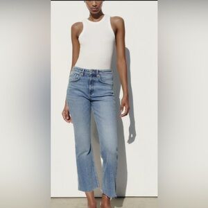 Zara High Rise cropped  Flare Jeans - Mid Blue